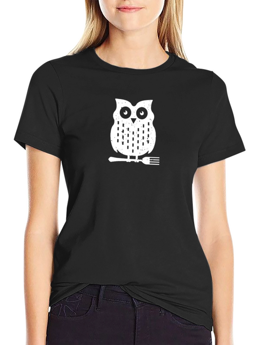 Owl on a Fork Graphic Tee - Black