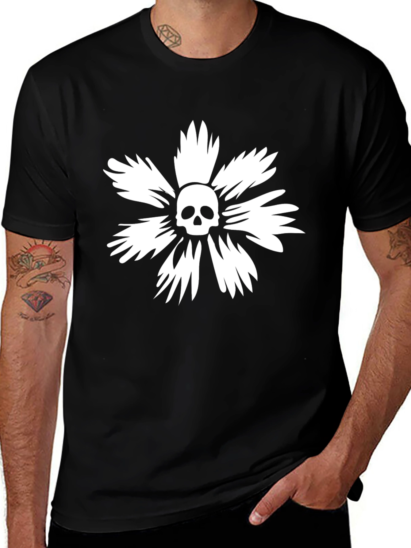 Skull Flower Graphic T-Shirt - Stylish Cotton Tee