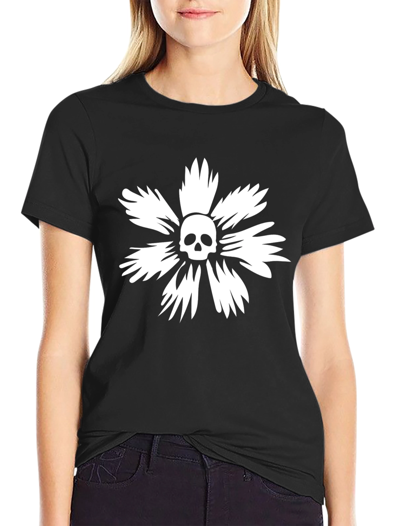 Skull Flower Graphic T-Shirt - Stylish Cotton Tee