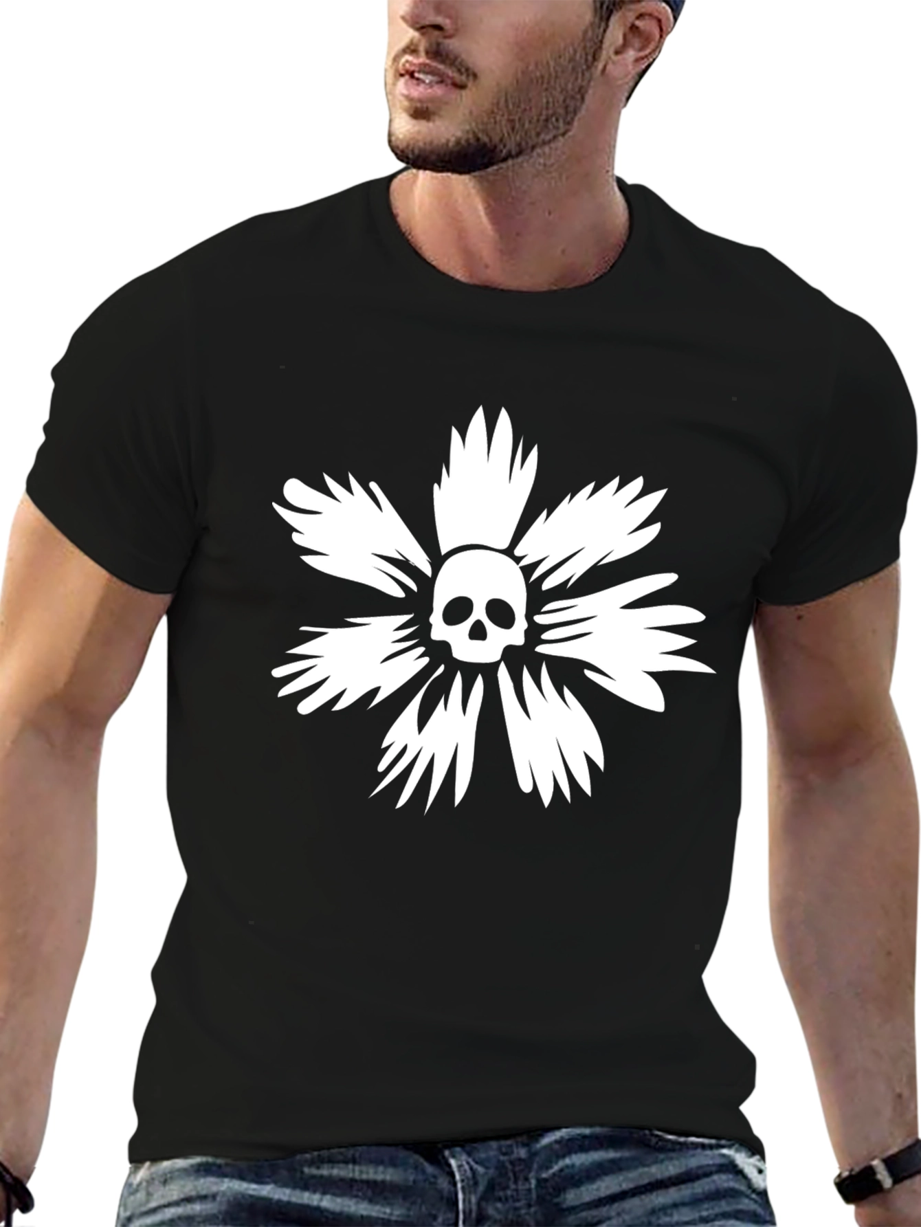 Skull Flower Graphic T-Shirt - Stylish Cotton Tee