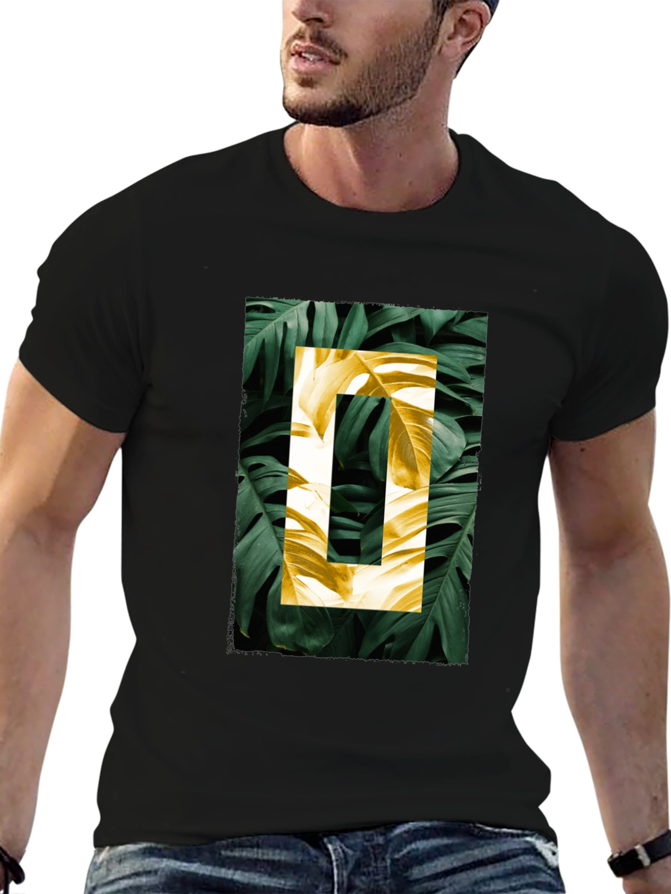 Botanical Print Mens Black T-Shirt