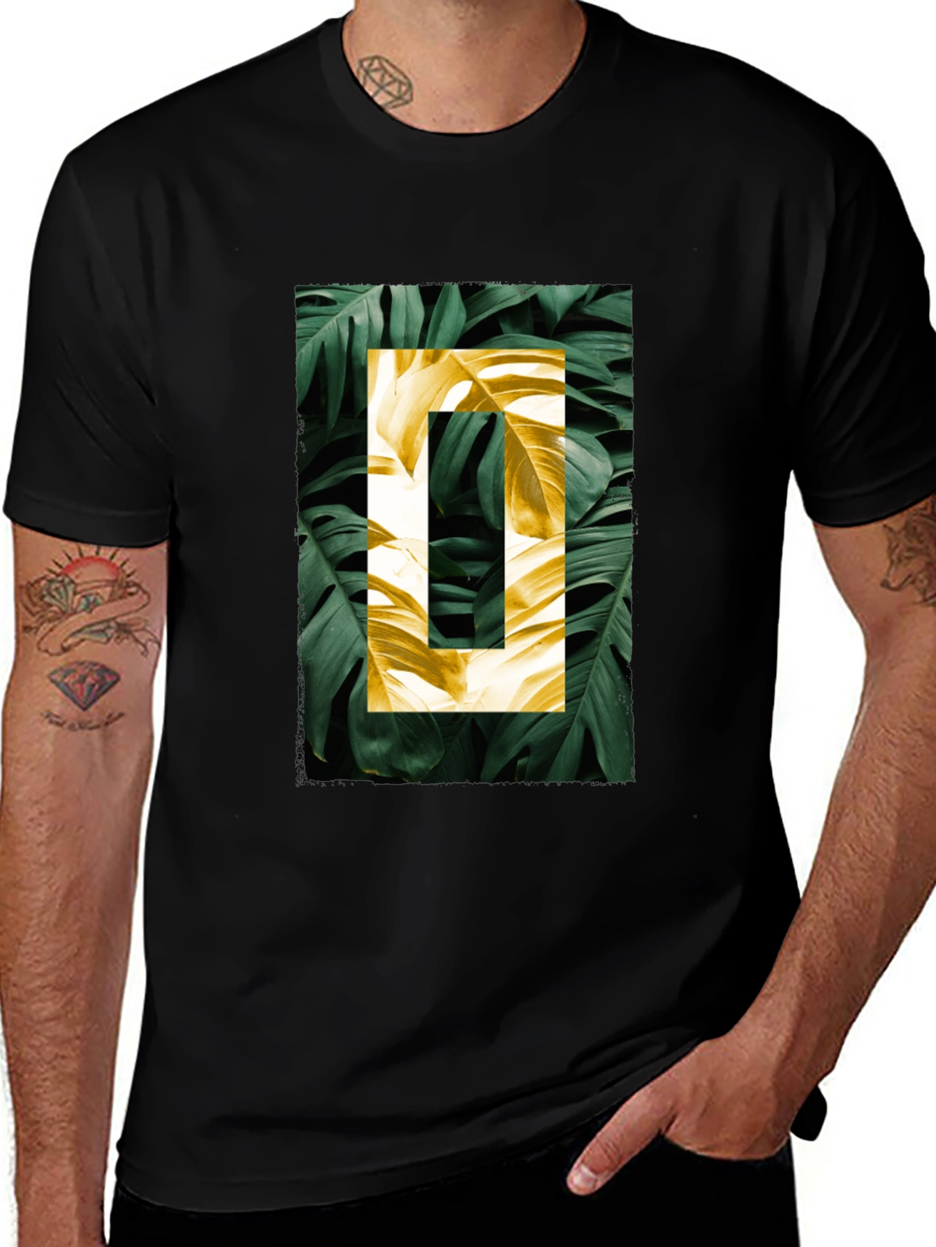 Botanical Print Mens Black T-Shirt