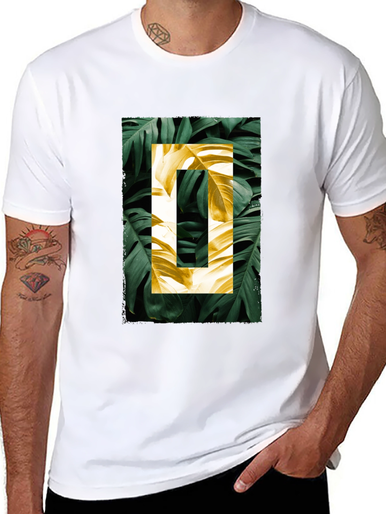 Botanical Print Mens Black T-Shirt