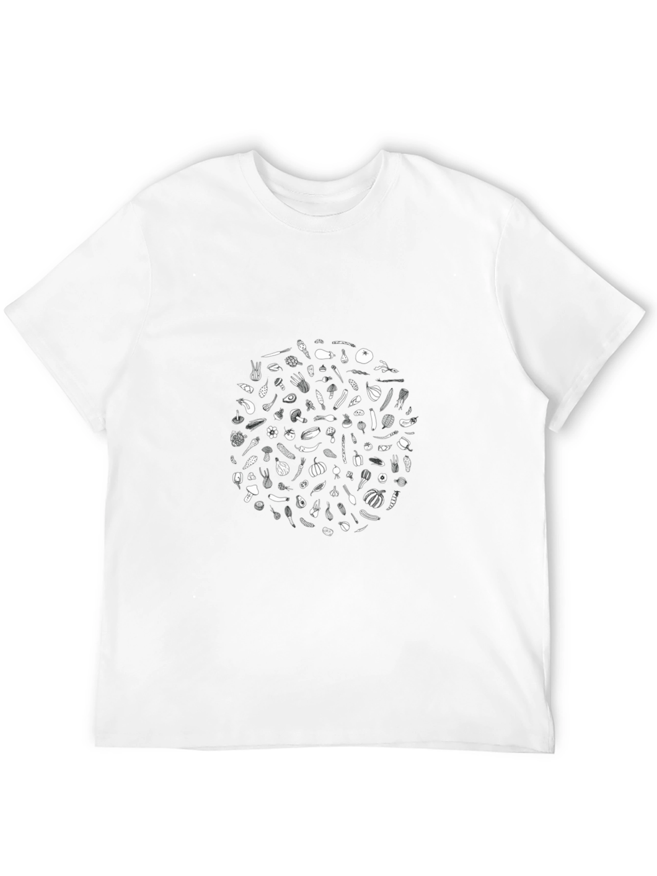 Whimsical Vegetable Print Black T-Shirt