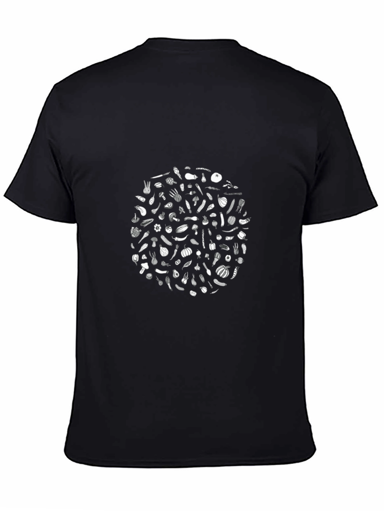 Whimsical Vegetable Print Black T-Shirt