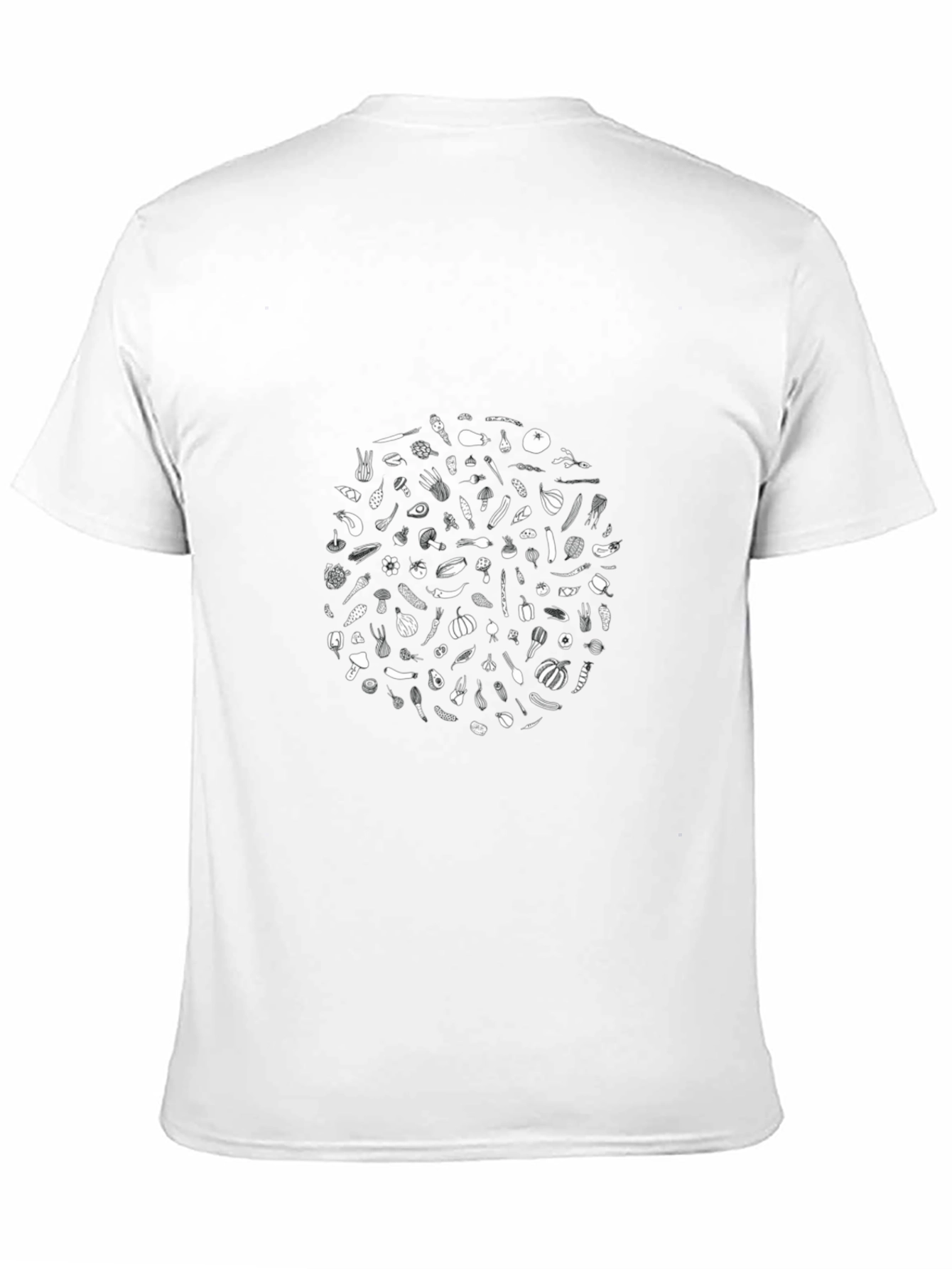 Whimsical Vegetable Print Black T-Shirt