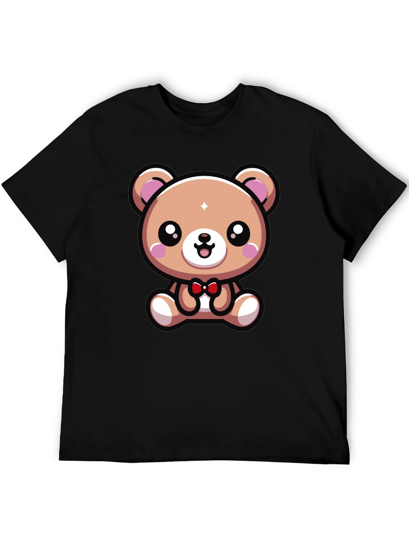 Cute Cartoon Bear Graphic Tee - Black
