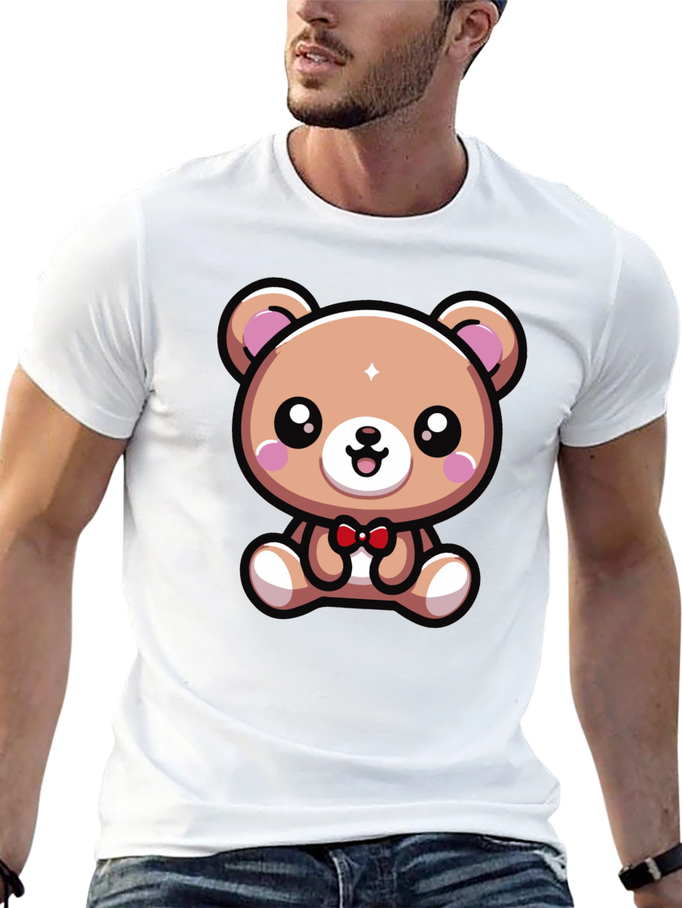Cute Cartoon Bear Graphic Tee - Black