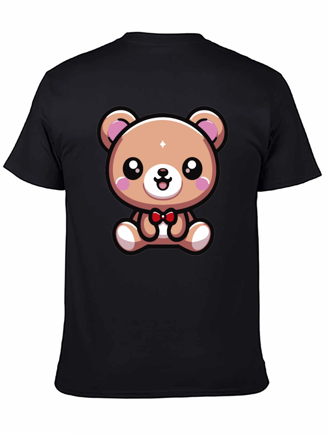 Cute Cartoon Bear Graphic Tee - Black