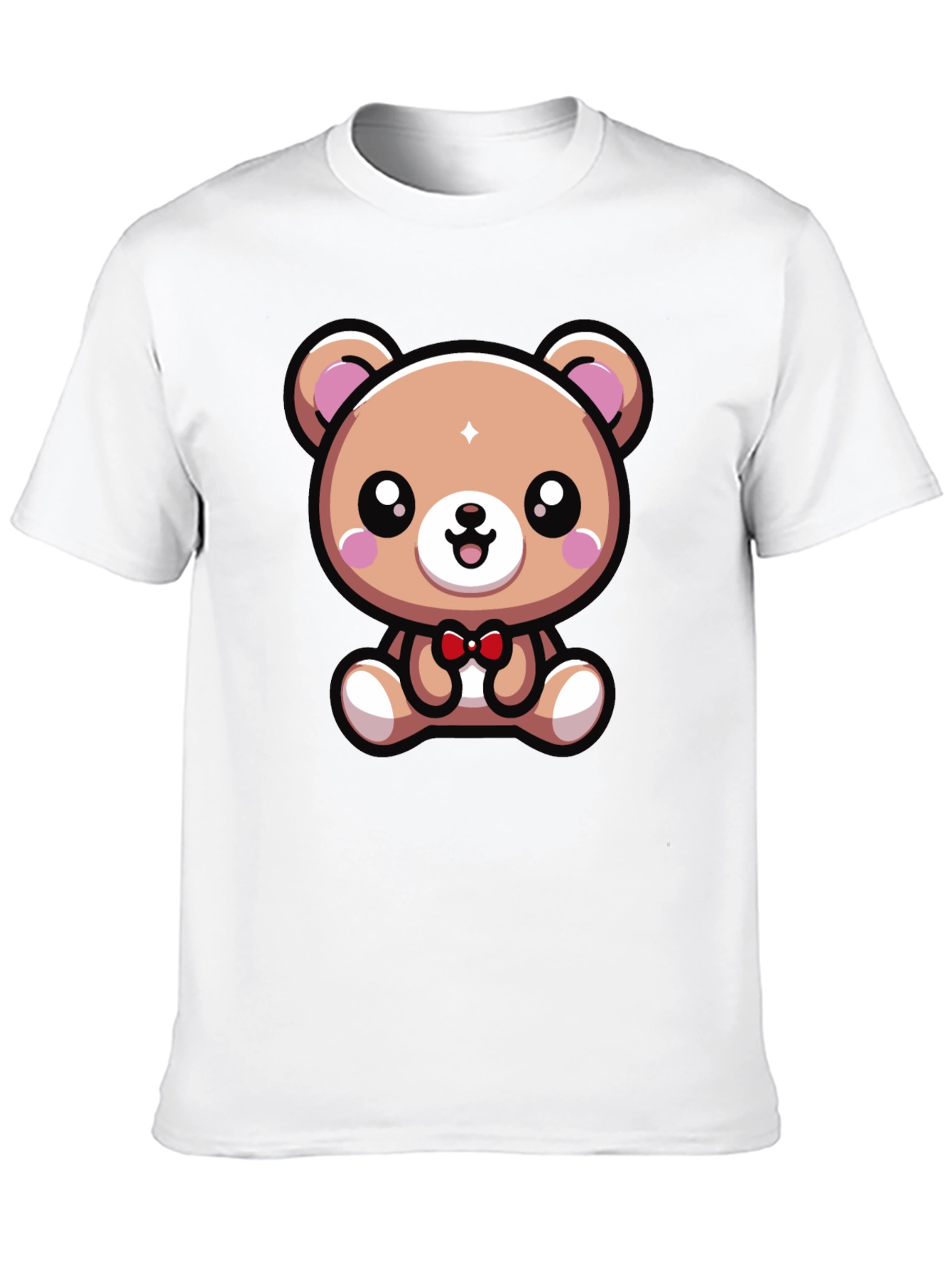 Cute Cartoon Bear Graphic Tee - Black