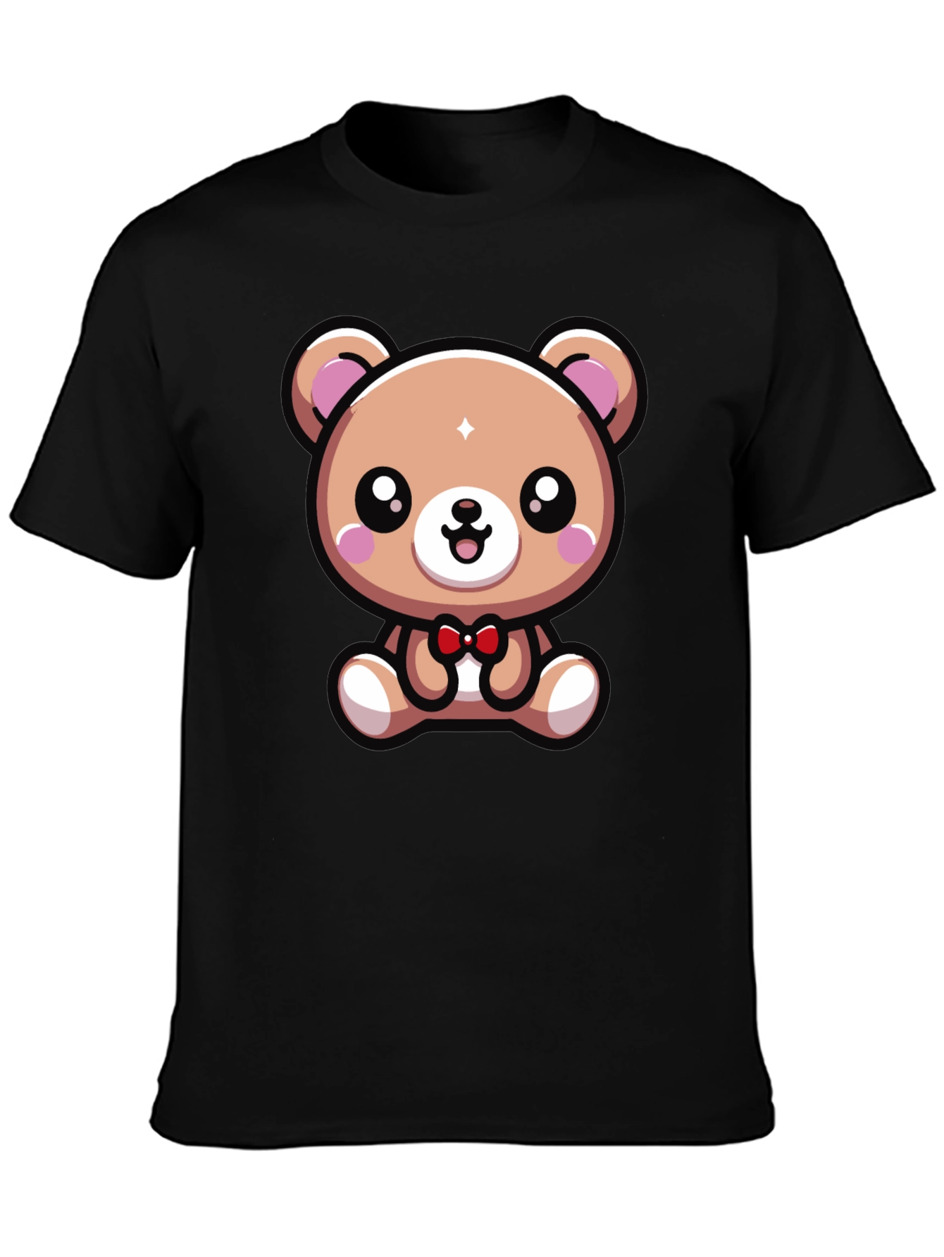 Cute Cartoon Bear Graphic Tee - Black