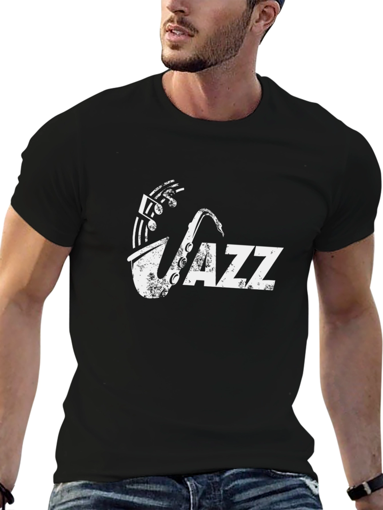 Mens Black Jazz Saxophone Graphic Tee