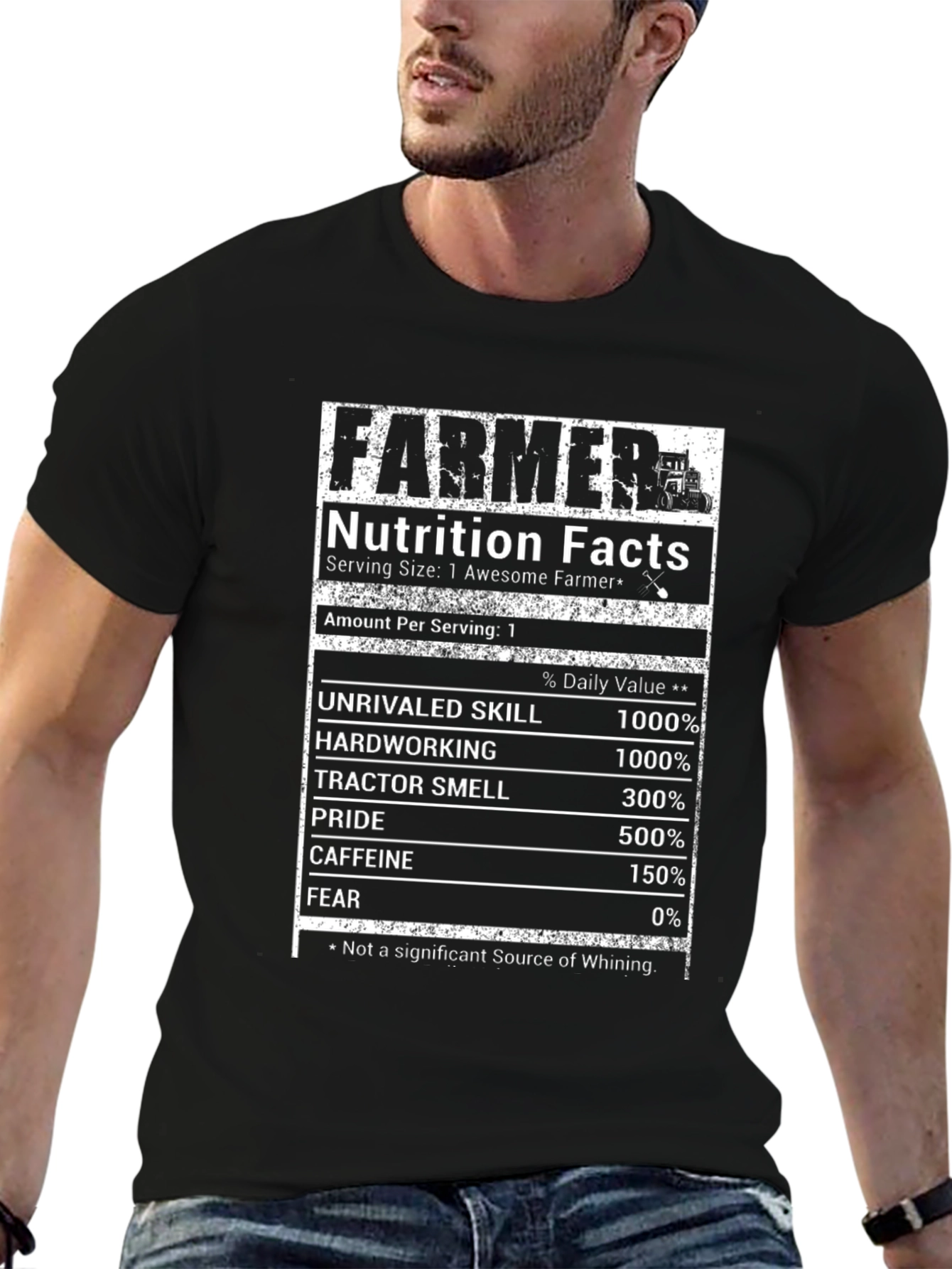 Funny Farmer Nutrition Facts Black T-Shirt