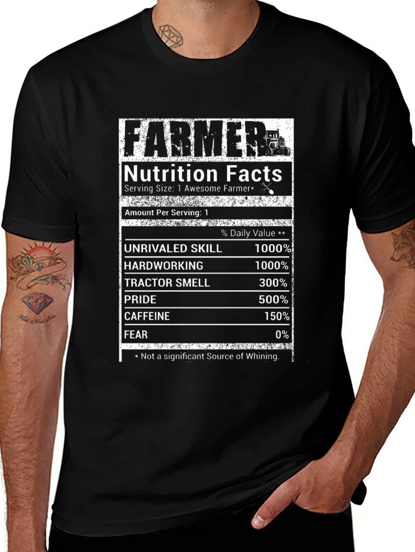 Funny Farmer Nutrition Facts Black T-Shirt