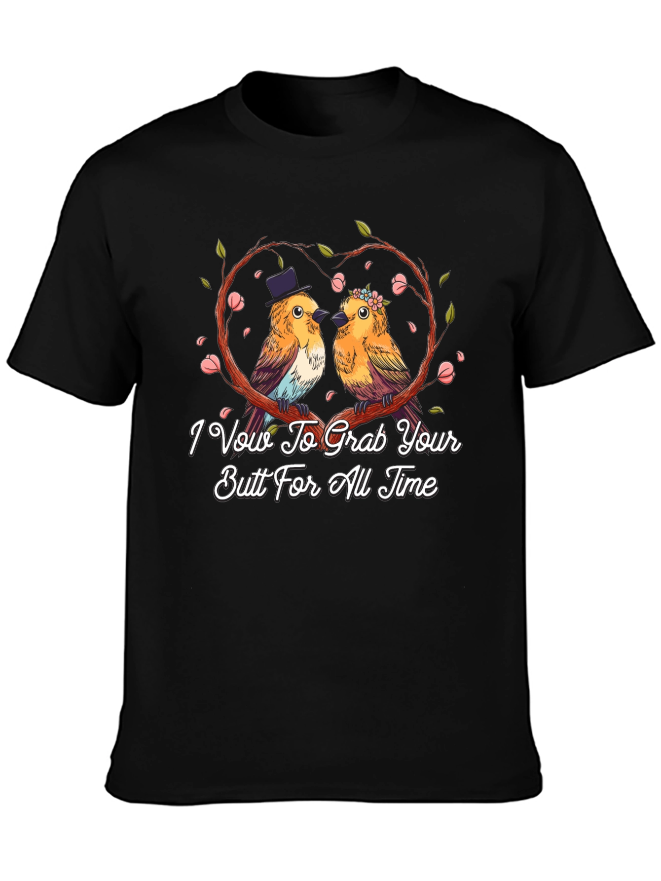 Funny Wedding Vow Birds Black T-Shirt