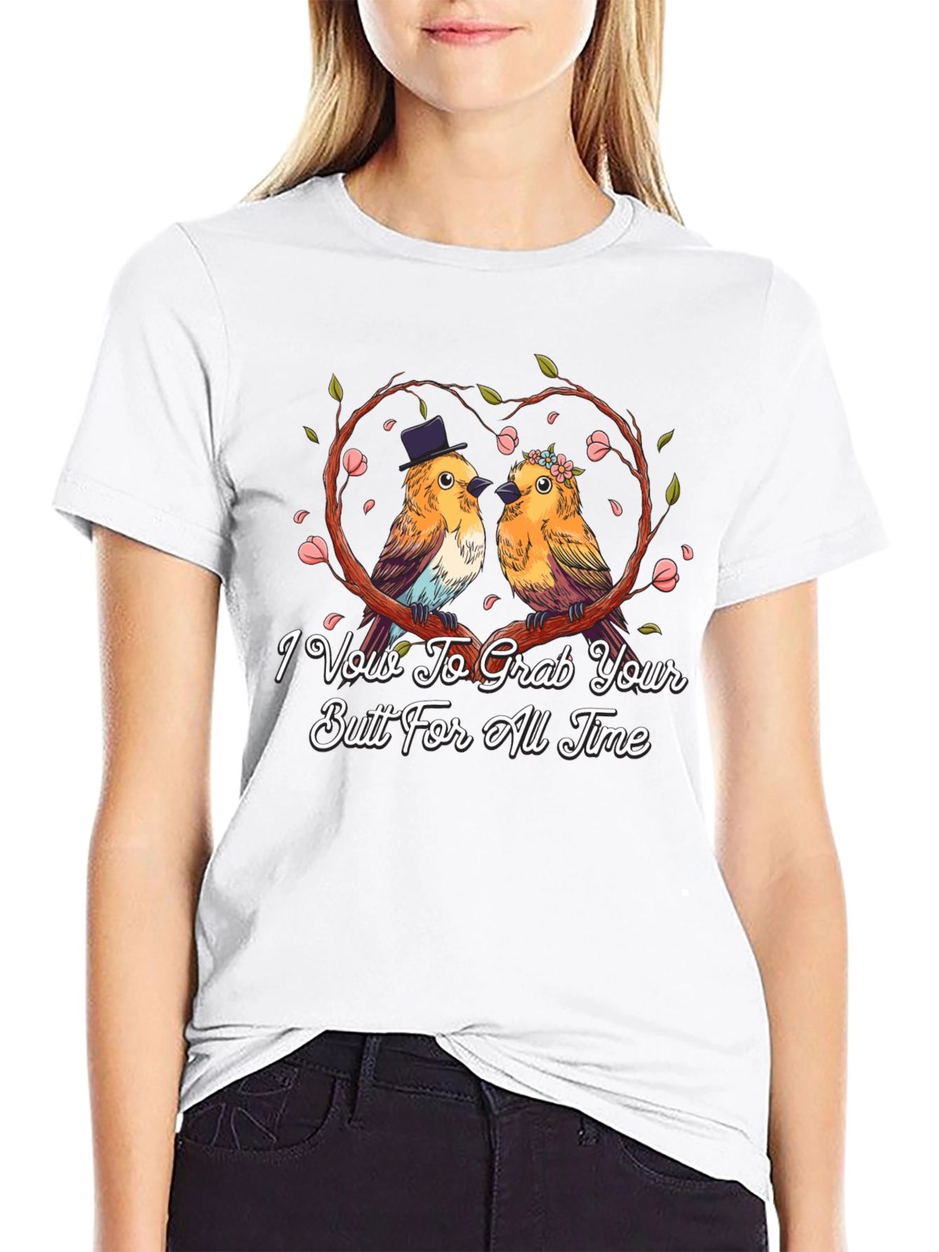 Funny Wedding Vow Birds Black T-Shirt