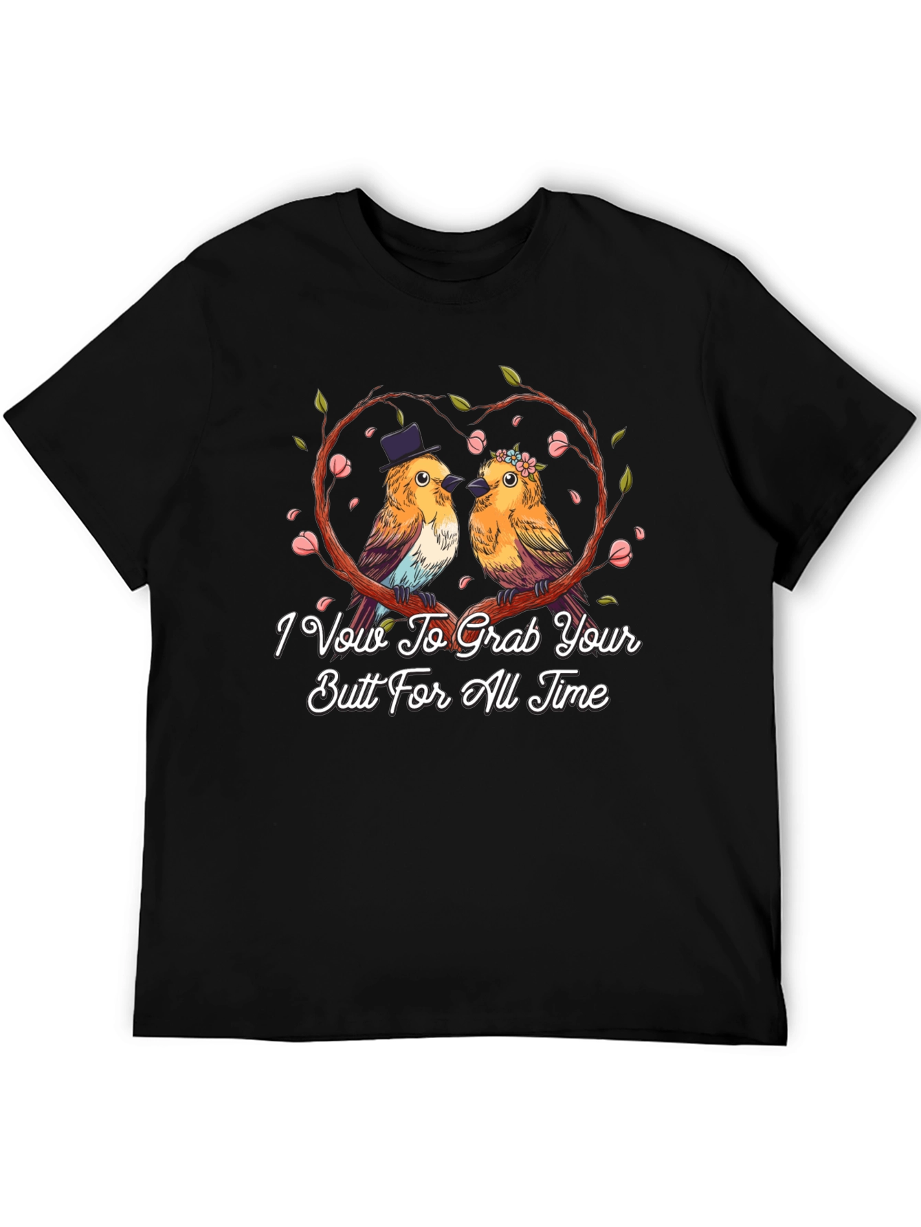 Funny Wedding Vow Birds Black T-Shirt