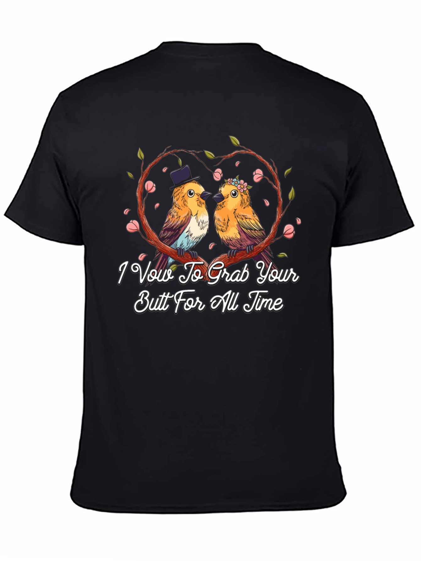Funny Wedding Vow Birds Black T-Shirt