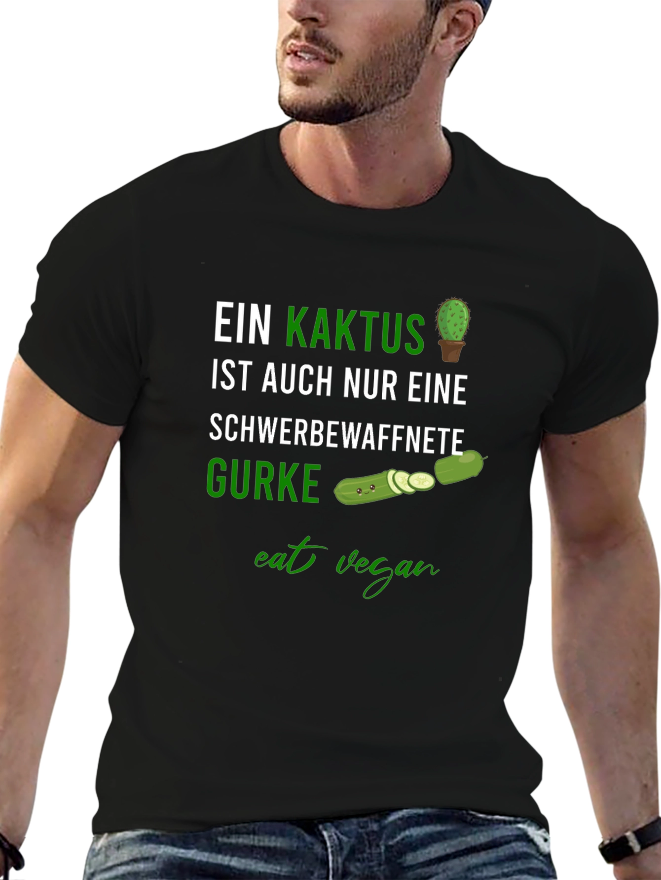 Eat Vegan Funny Cactus & Cucumber Graphic Tee