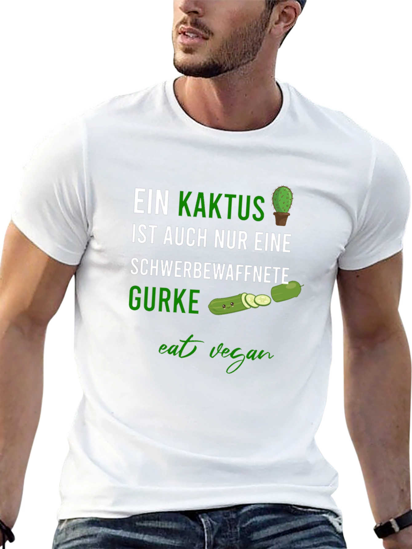 Eat Vegan Funny Cactus & Cucumber Graphic Tee