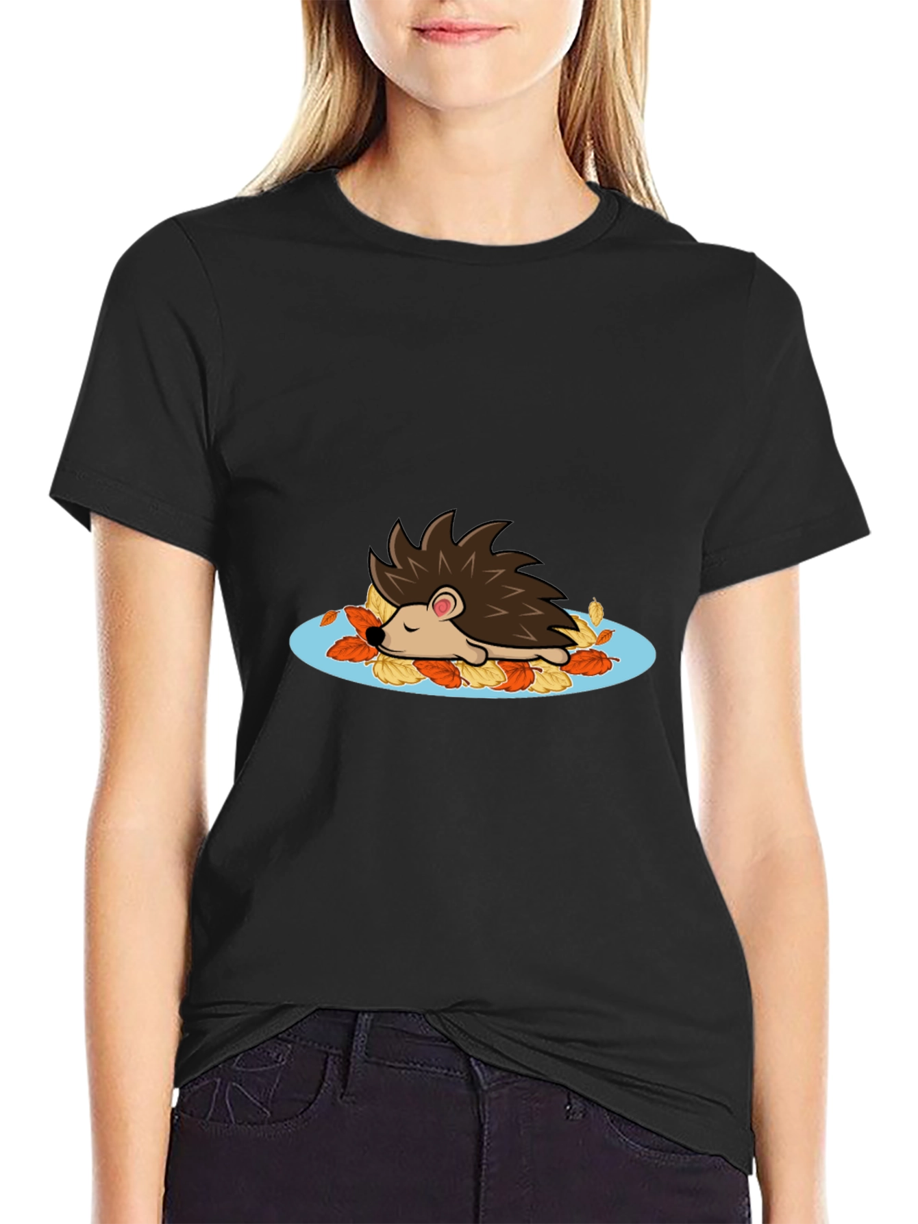Cute Hedgehog in Leaves Graphic Tee