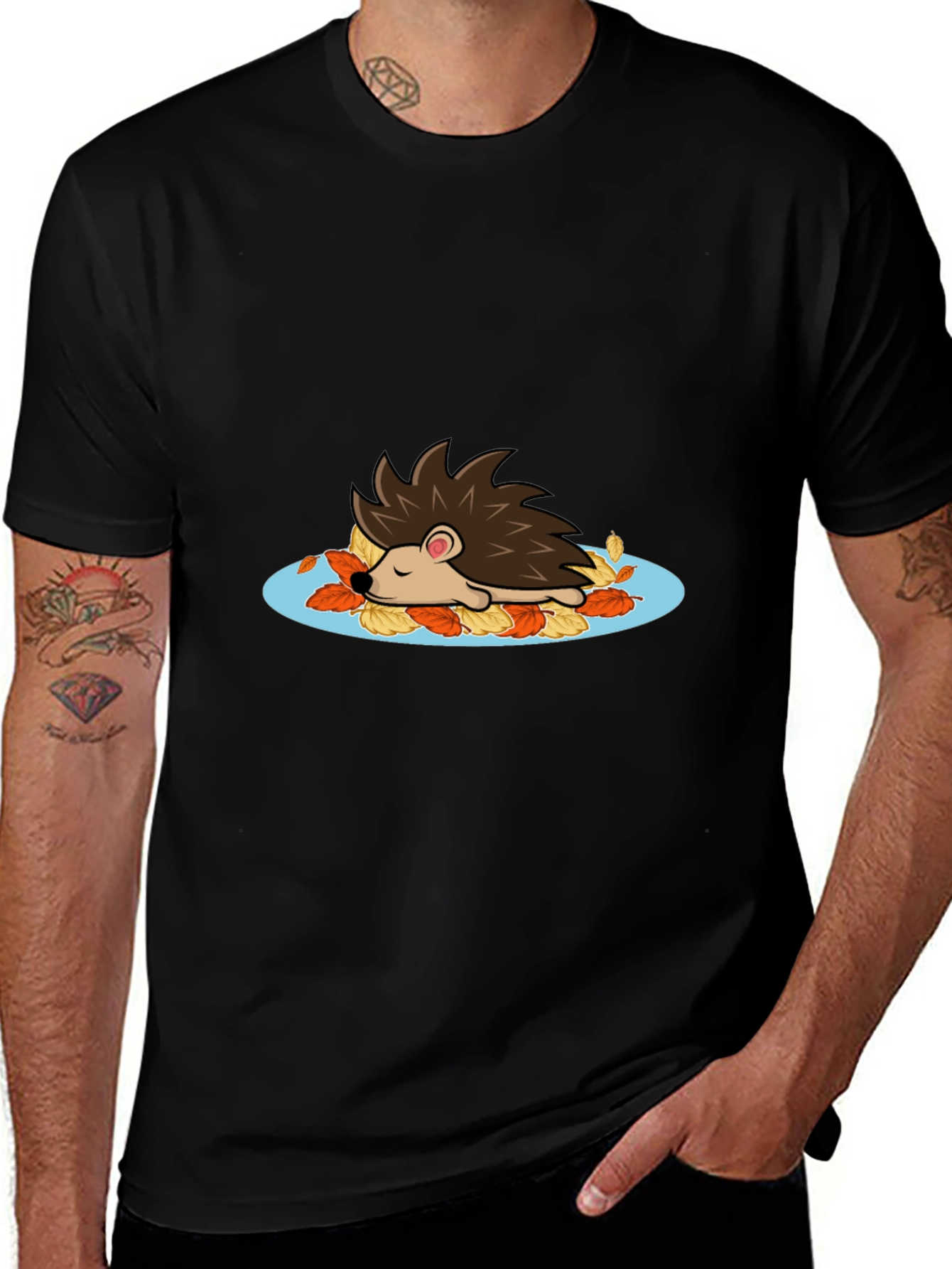 Cute Hedgehog in Leaves Graphic Tee