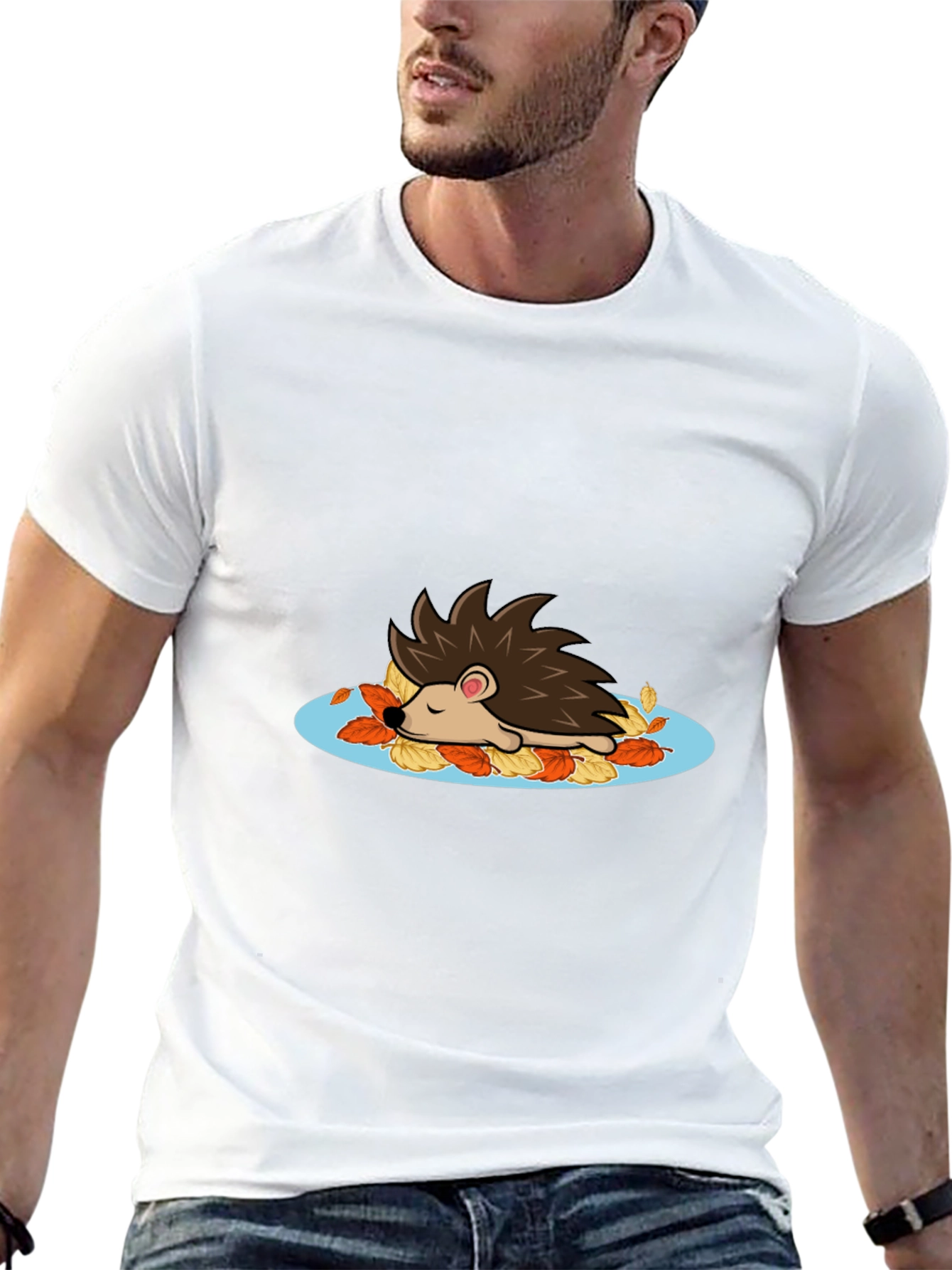 Cute Hedgehog in Leaves Graphic Tee