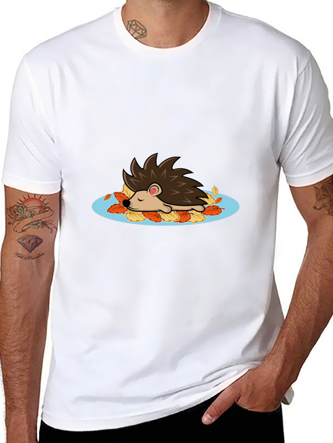 Cute Hedgehog in Leaves Graphic Tee