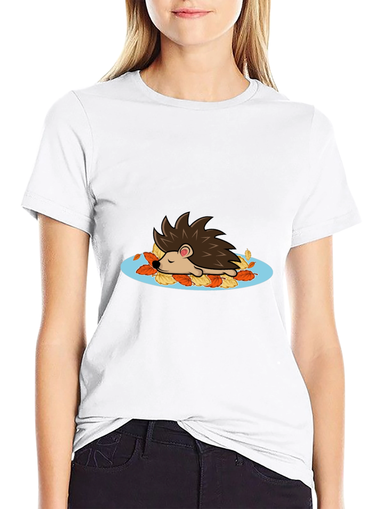 Cute Hedgehog in Leaves Graphic Tee