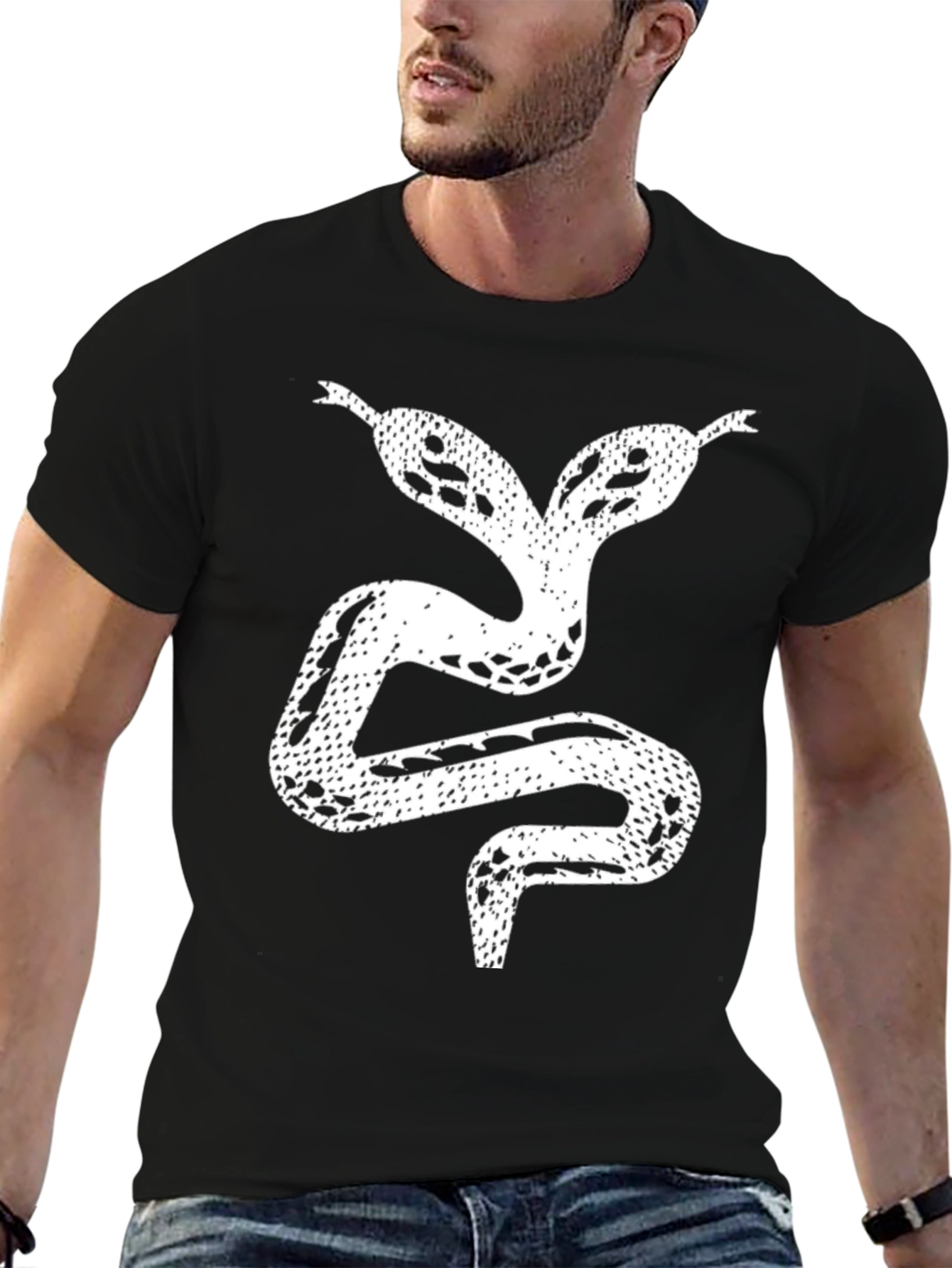 Two-Headed Snake Graphic Black T-Shirt