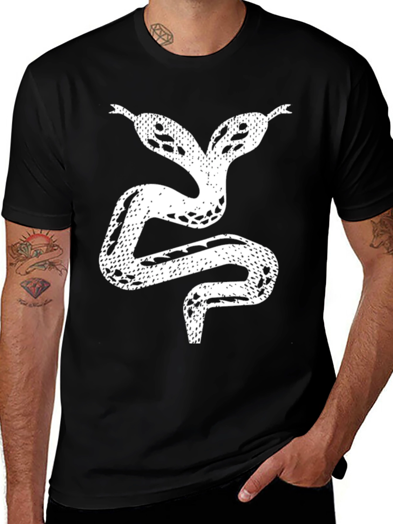 Two-Headed Snake Graphic Black T-Shirt