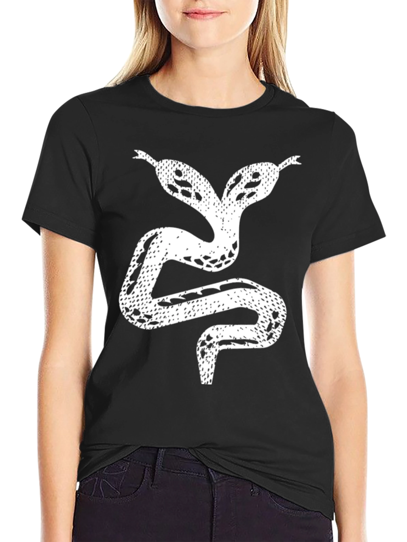 Two-Headed Snake Graphic Black T-Shirt