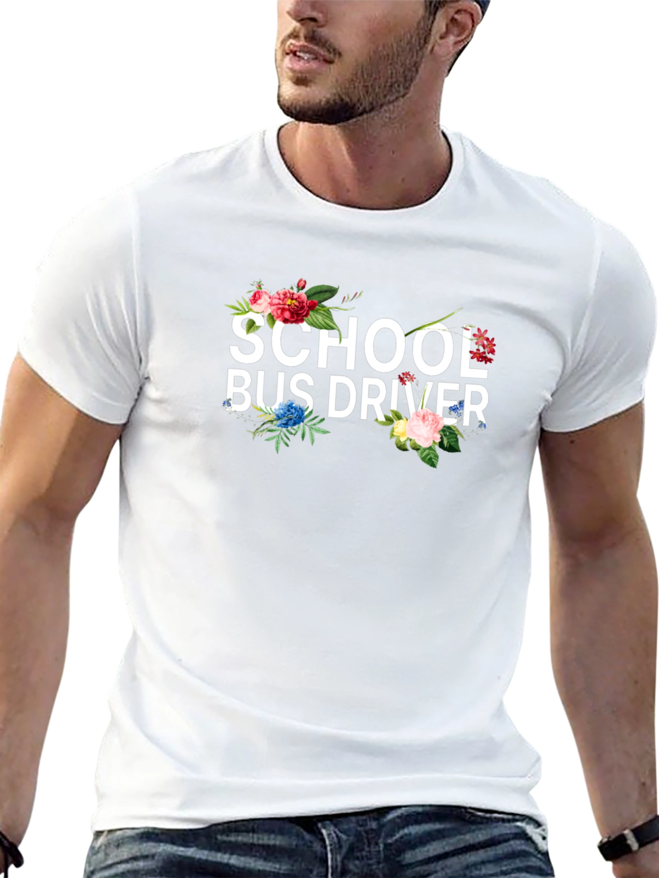 Floral School Bus Driver Graphic T-Shirt