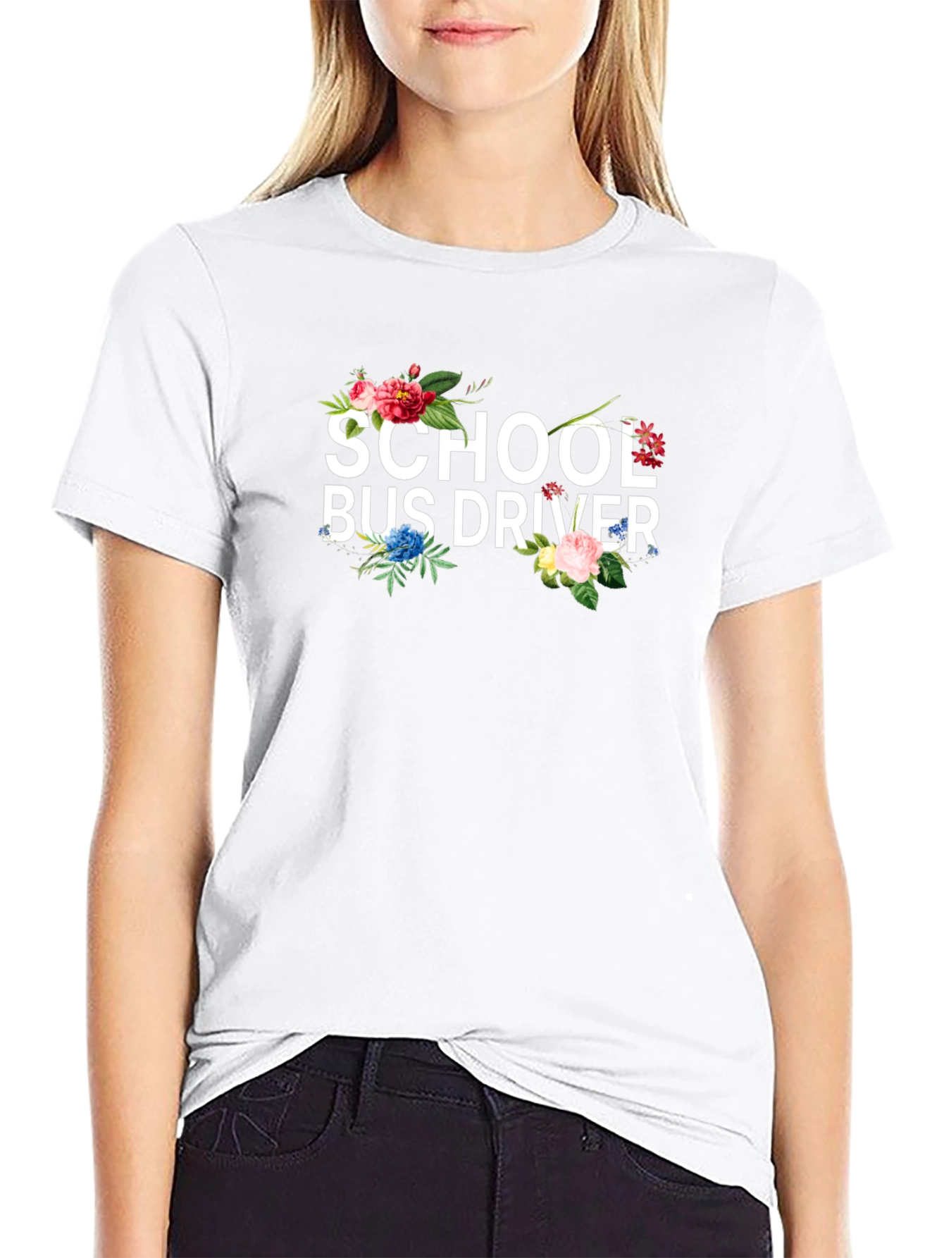 Floral School Bus Driver Graphic T-Shirt