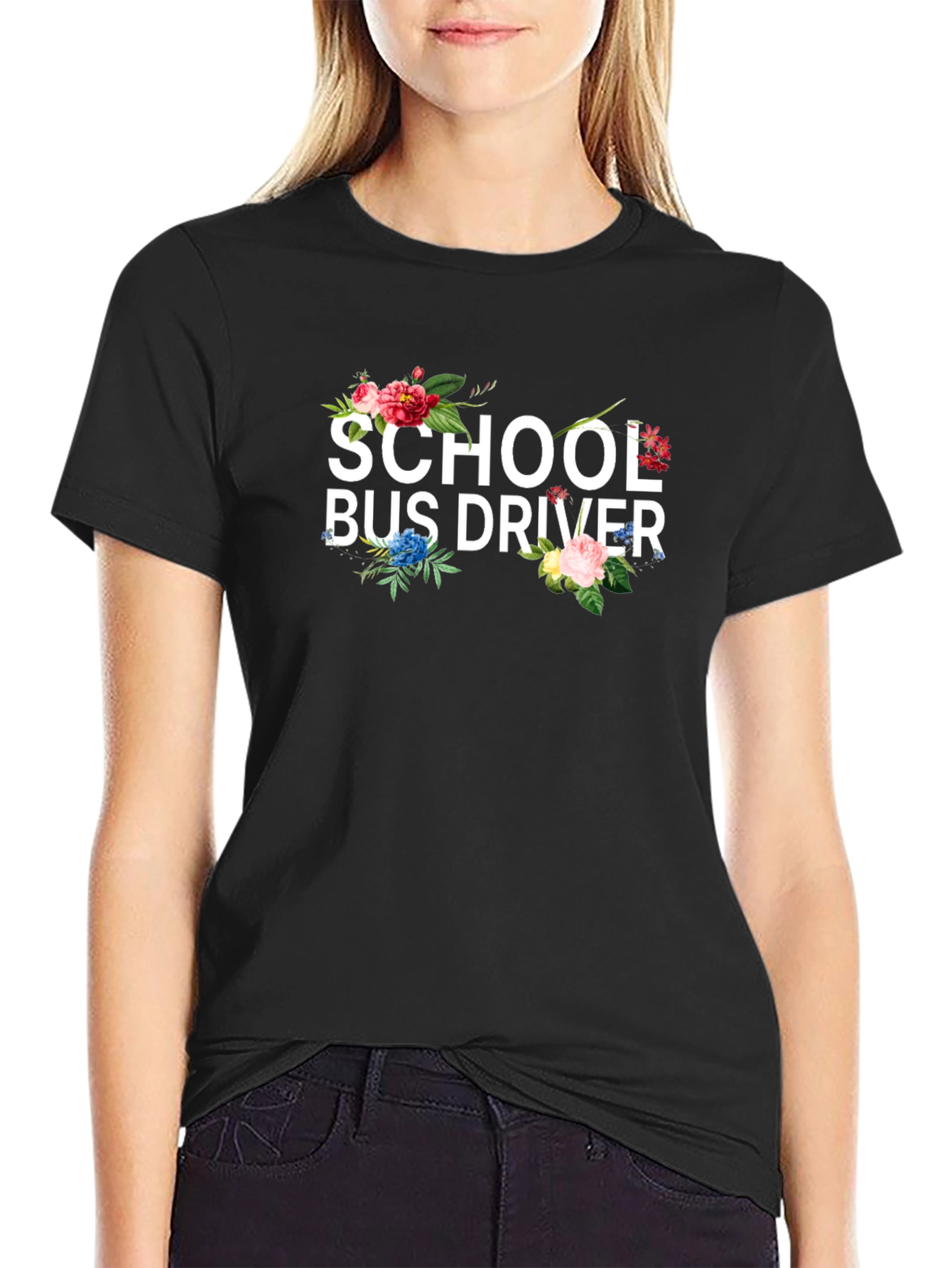 Floral School Bus Driver Graphic T-Shirt