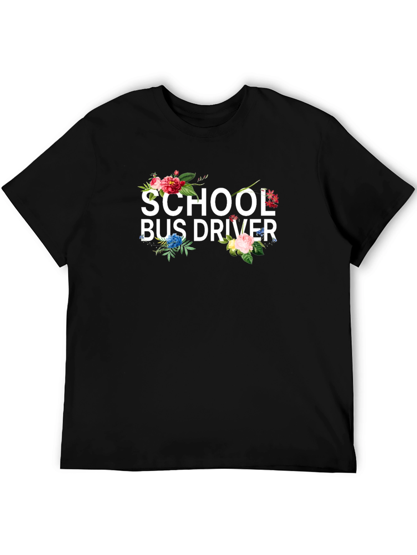 Floral School Bus Driver Graphic T-Shirt