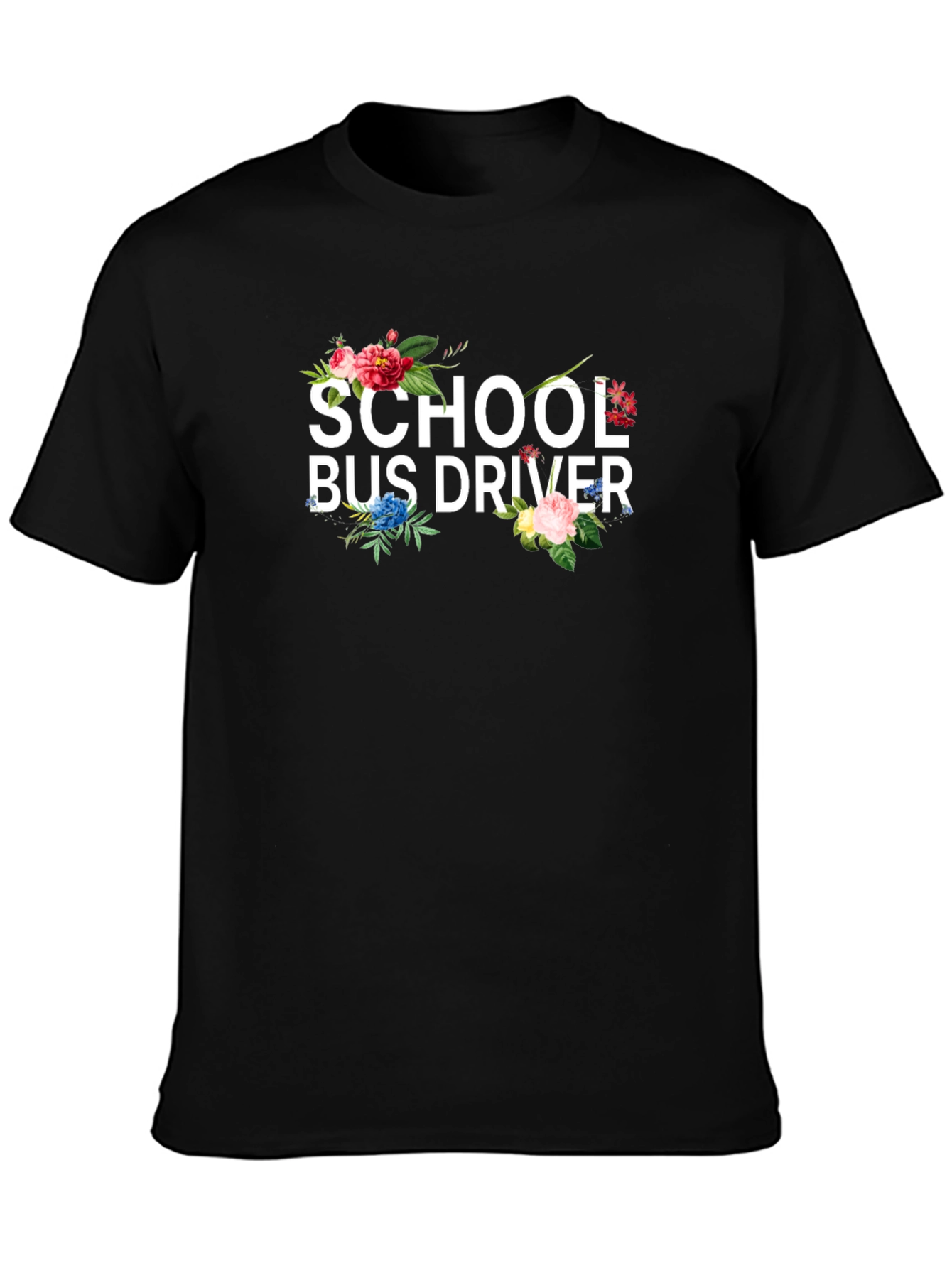 Floral School Bus Driver Graphic T-Shirt