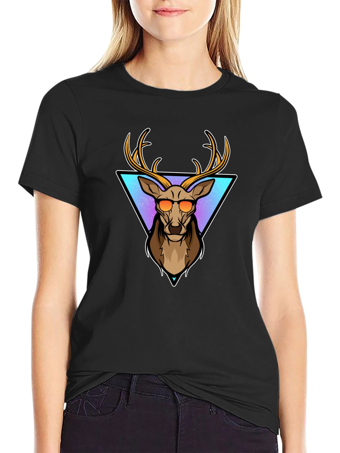 Cool Deer Graphic Tee - Black