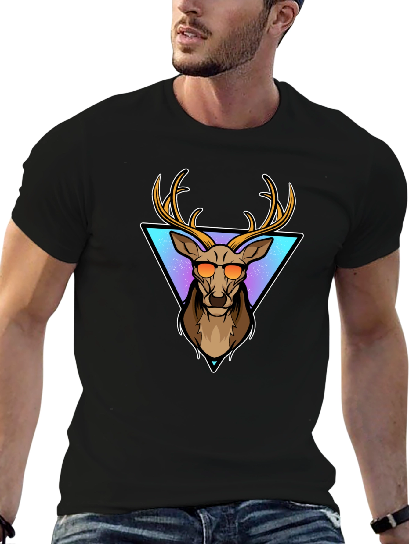 Cool Deer Graphic Tee - Black