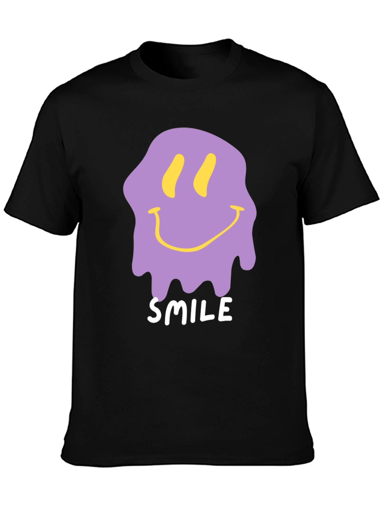 Melting Smile Graphic Tee - Black Cotton T-Shirt
