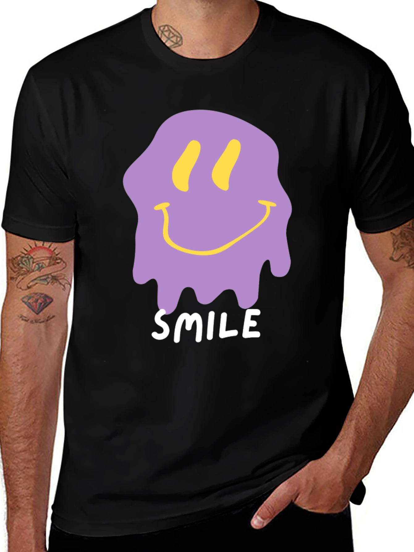 Melting Smile Graphic Tee - Black Cotton T-Shirt