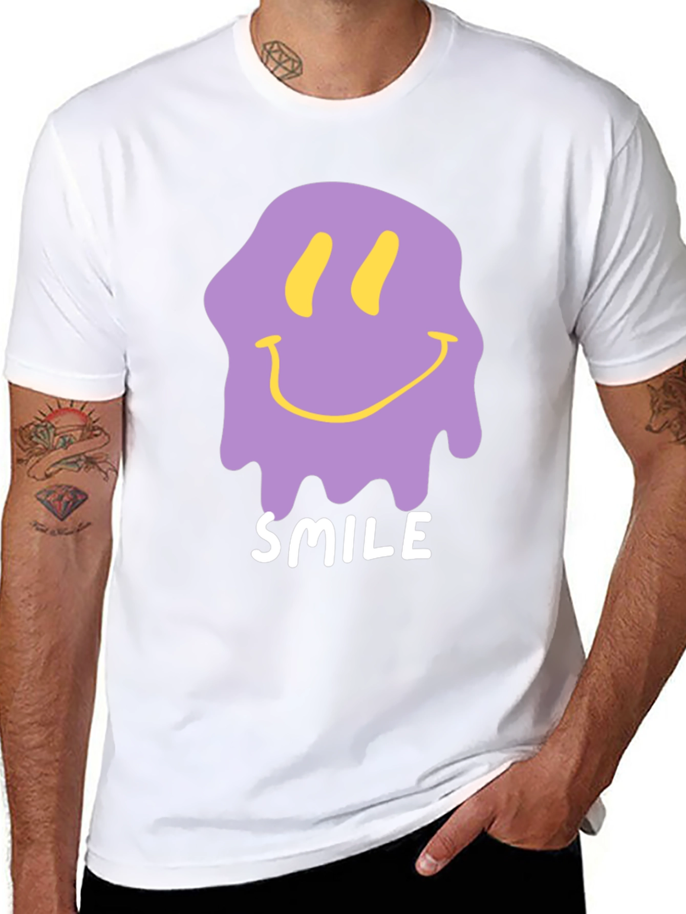 Melting Smile Graphic Tee - Black Cotton T-Shirt