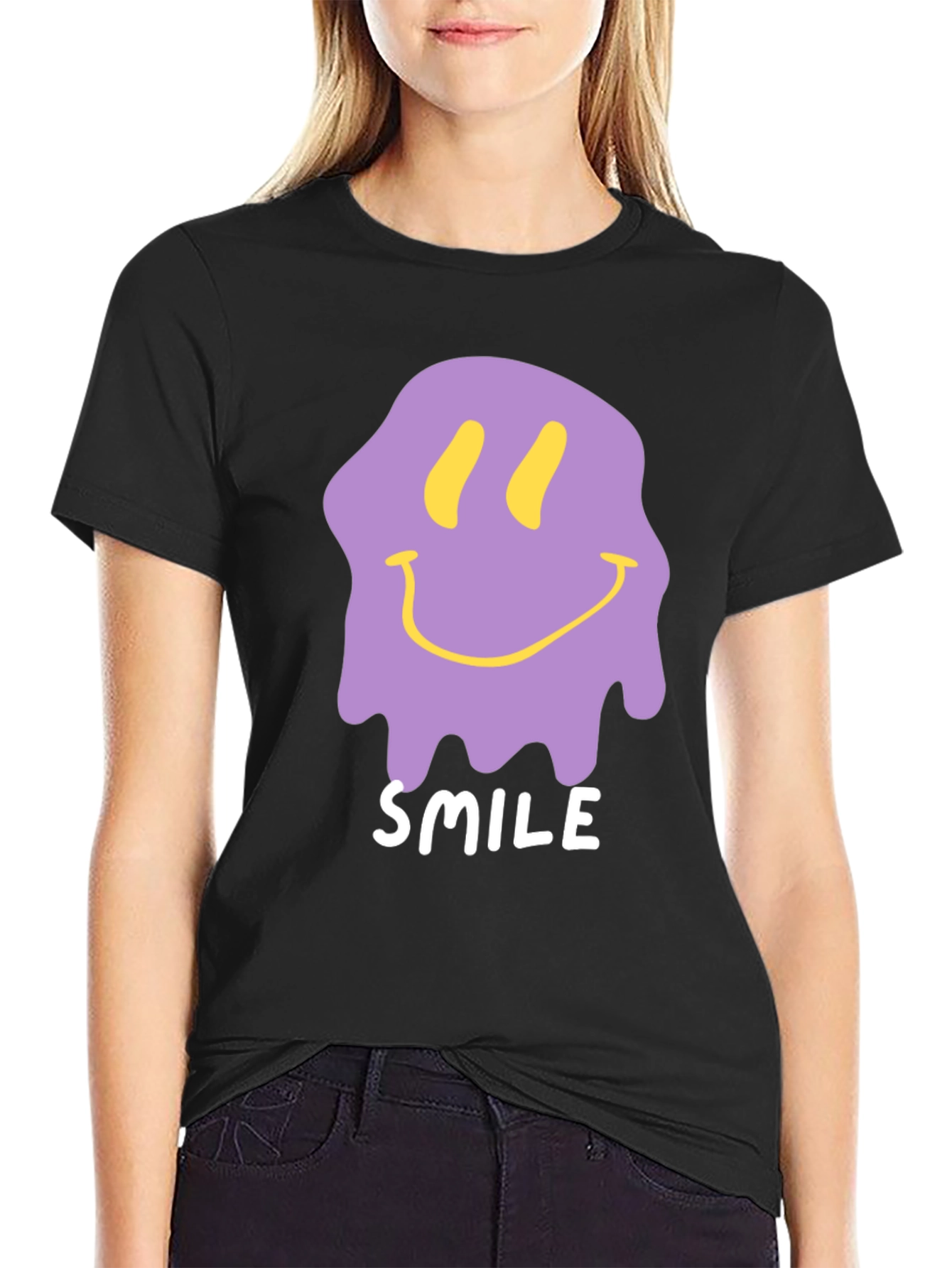 Melting Smile Graphic Tee - Black Cotton T-Shirt