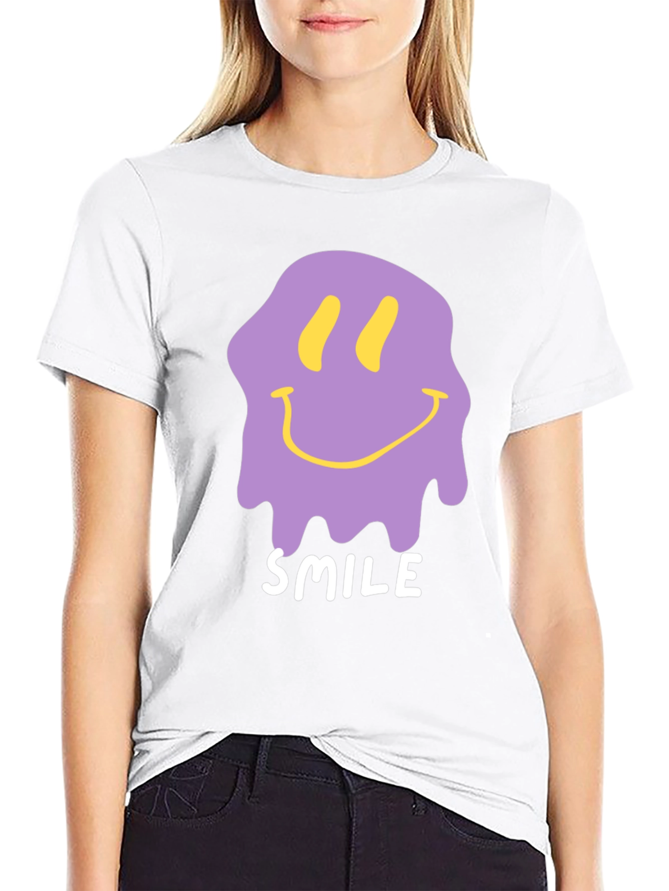 Melting Smile Graphic Tee - Black Cotton T-Shirt