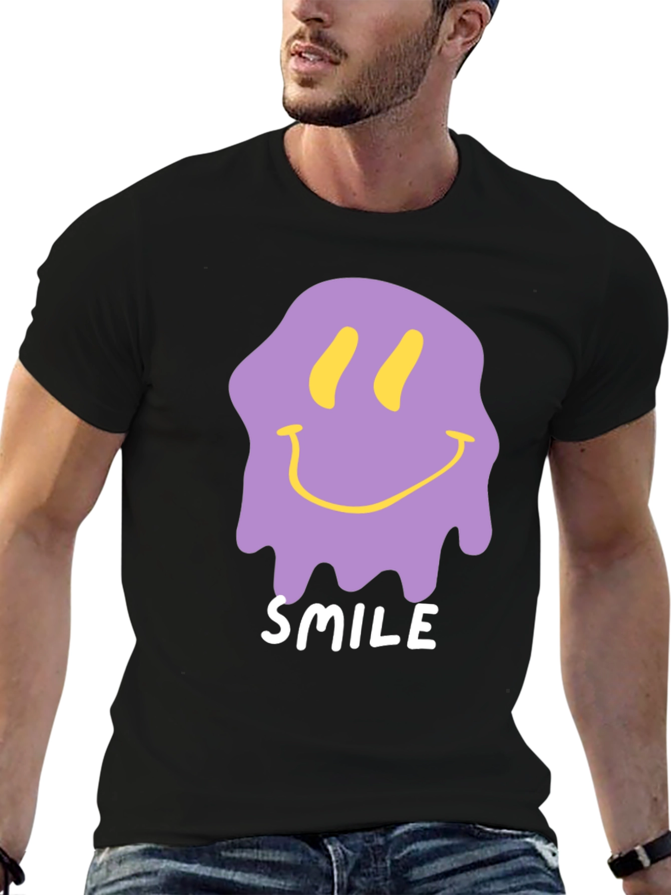 Melting Smile Graphic Tee - Black Cotton T-Shirt