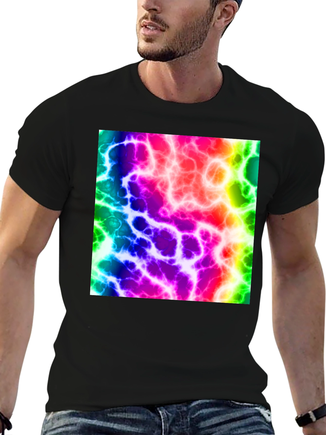 Rainbow Lightning Graphic Black T-Shirt