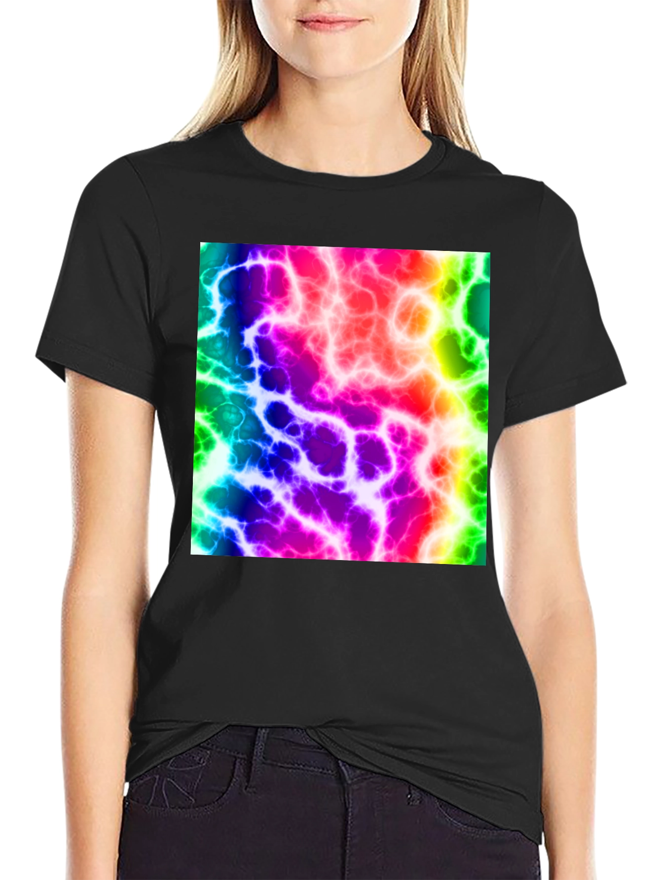 Rainbow Lightning Graphic Black T-Shirt
