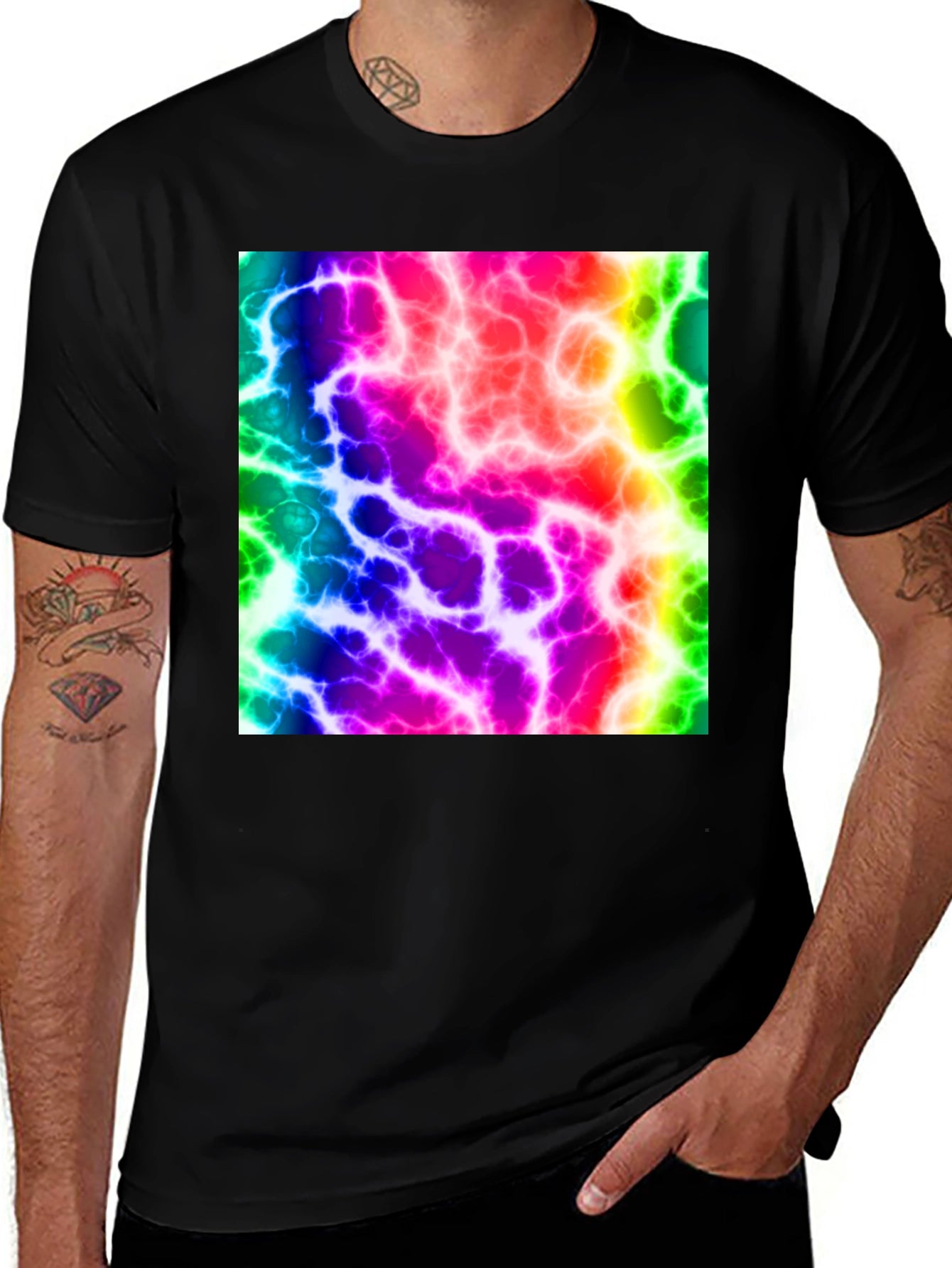 Rainbow Lightning Graphic Black T-Shirt