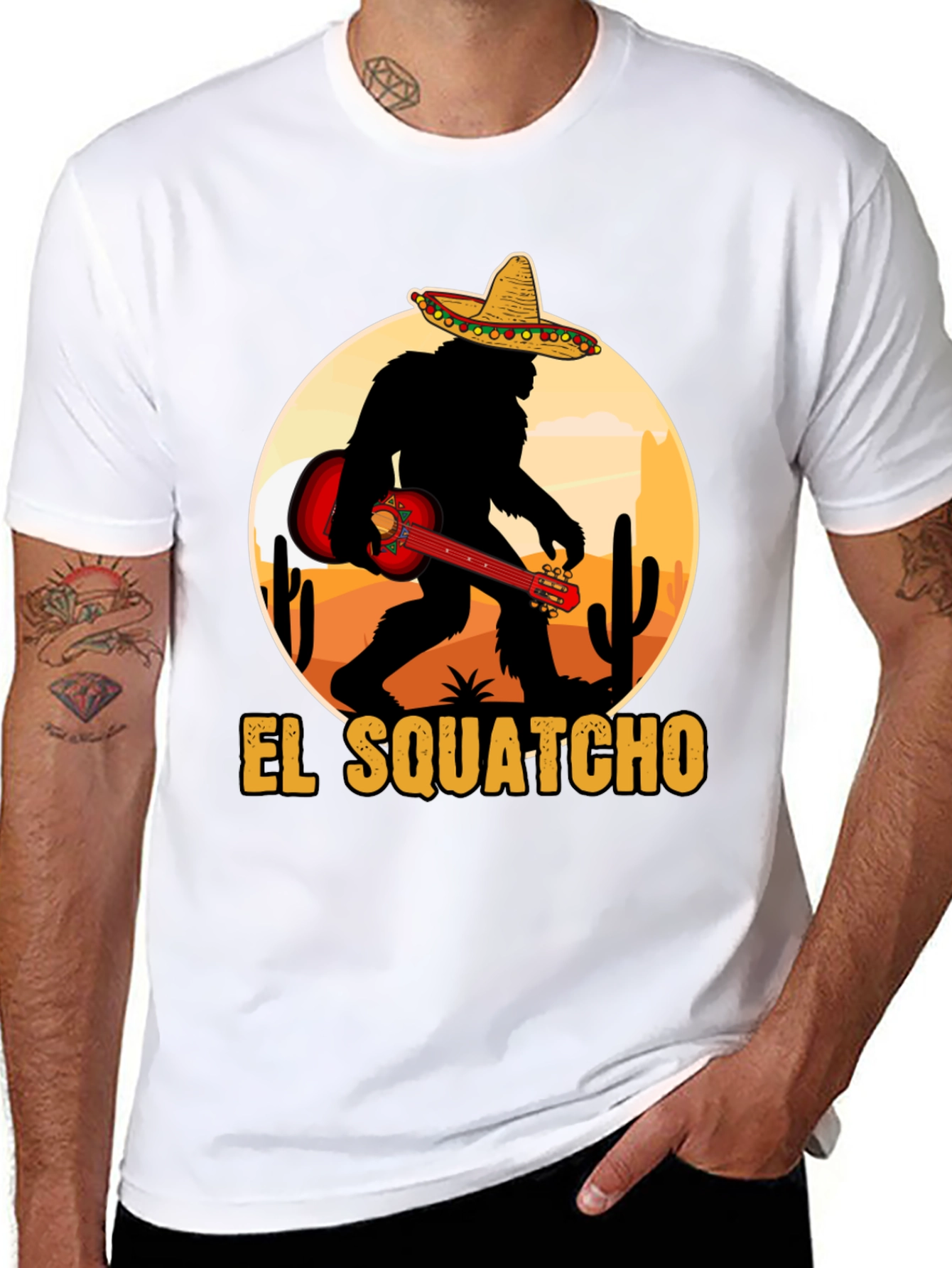 El Squatcho T-Shirt: Bigfoot with Sombrero & Guitar