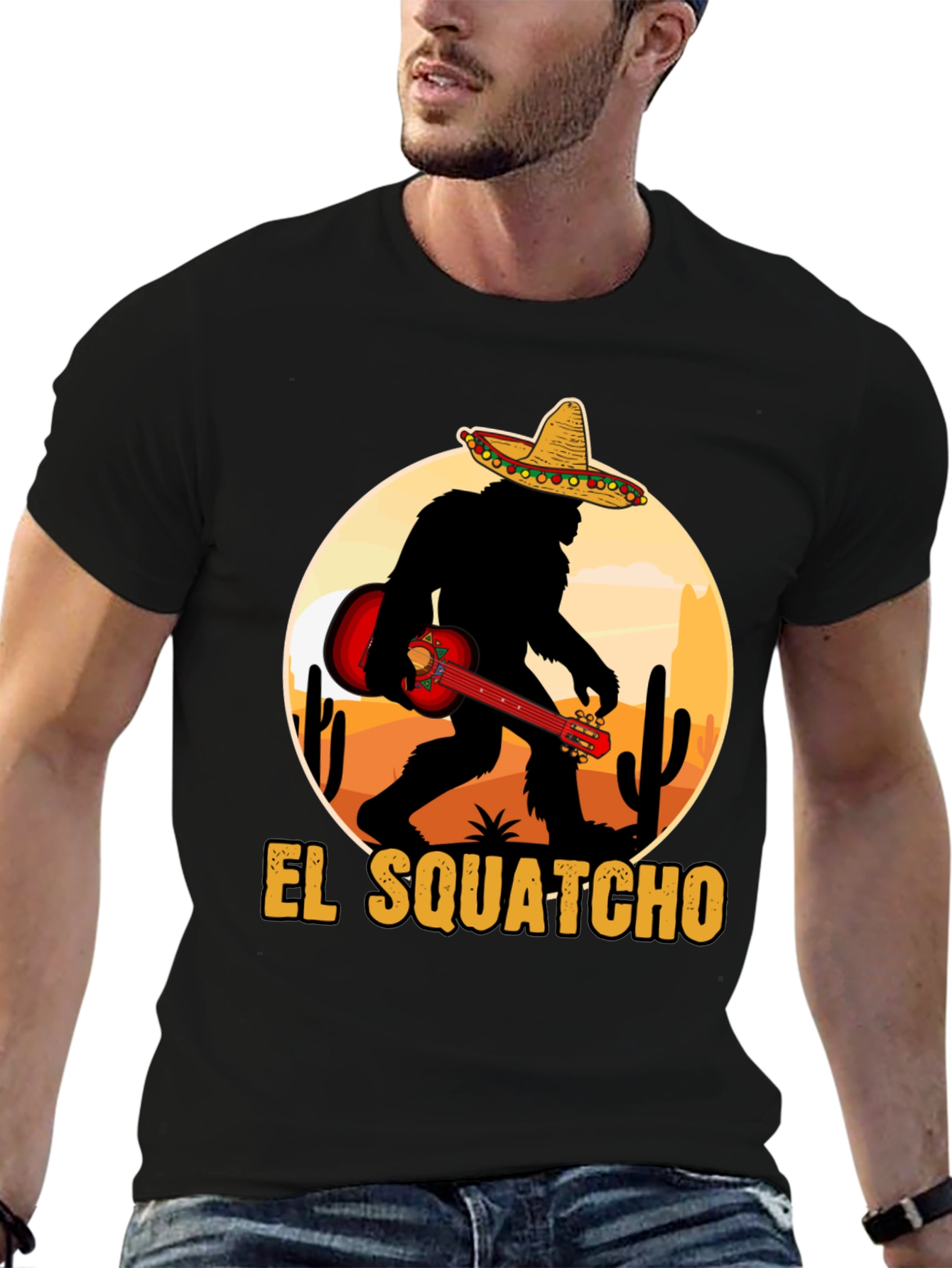 El Squatcho T-Shirt: Bigfoot with Sombrero & Guitar